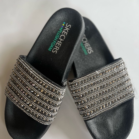 Skechers Women's Black Slide Sandals with Silver Accents - Picture 3 of 5